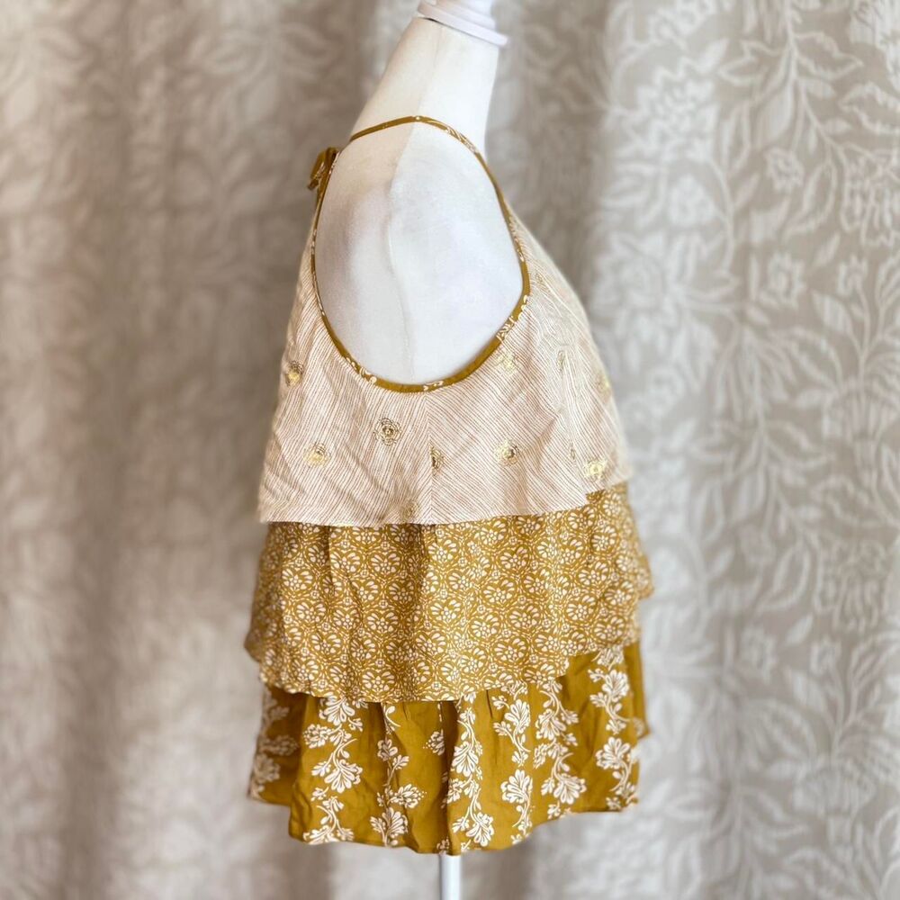 NWT LC Lauren Conrad Tiered Halter Top Mustard Yellow Floral Boho Cottage Size S - Picture 3 of 6